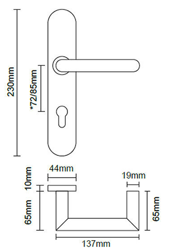 EN1634-1 fire rated ss commercial door handle with long backplate