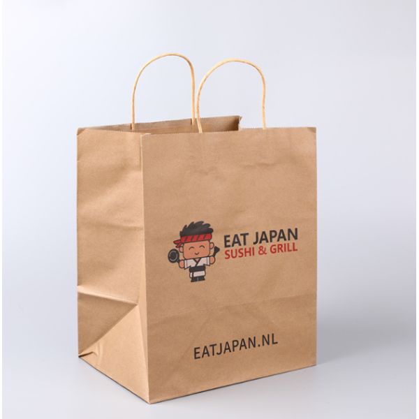 Recyclable Gravure Carrying Shopping Bags Varnishing Takeaway Food Kraft Paper Bag
