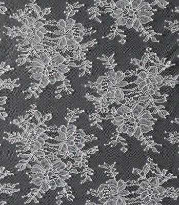 150cm Width Nylon Lace Fabric White Flower Design For Dress
