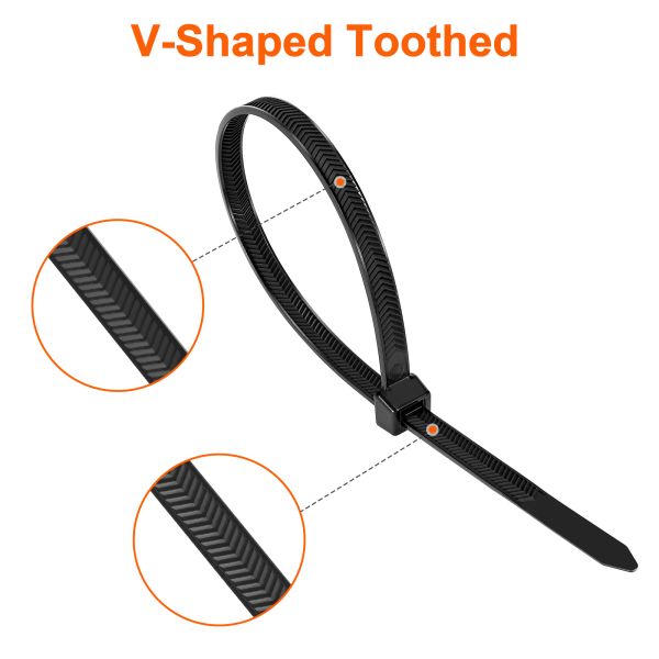 Heavy Duty V Shaped Zip Ties 12 Inch 200 LBS Tensile Strength Durable Adjustable Nylon Tie Wraps