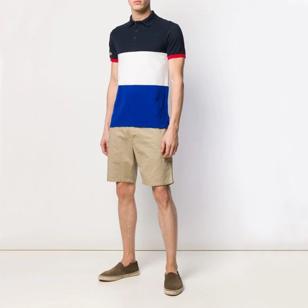 Personalized Mens Polo Style Shirts Round Neck , Stripped Polo Shirt Custom Logo