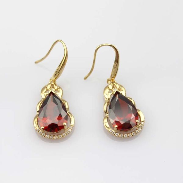 925 Silver  Pear Shaped Yellow Citrine Cubic Zirconia Dangle Drop Earrings(PSJ04034)