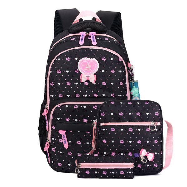 3pcs Set Primary Student Girls Backpack School Bag with Nylon Cartoon Pattern