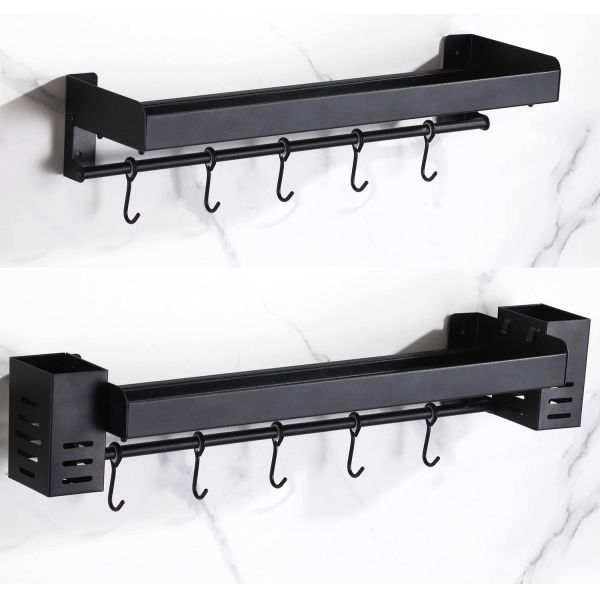 5 Hooks Wall Mounted Kitchen Shelf Space Saving Matte Black Color