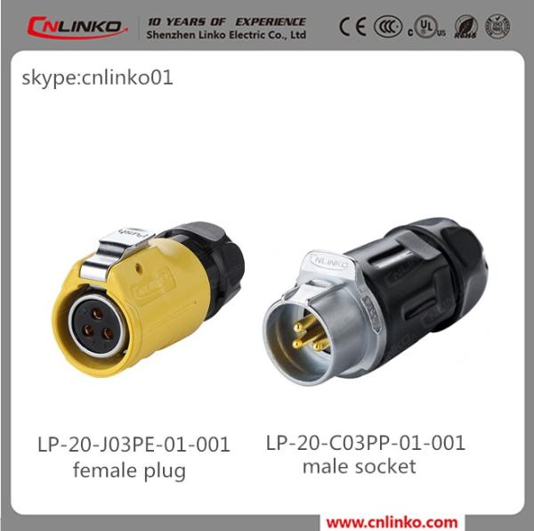 CNLINKO LP20 Gold Plate Contacts Male IP68 3 Pin Connectors Cable Pane Mount Xlr Connector 3 Pin Push Pin Waterproof Connectors
