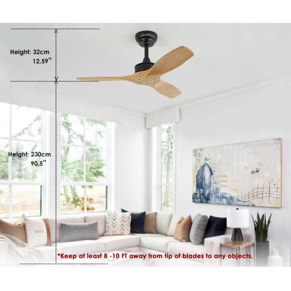 1stshine Natural Wood Blades Ceiling Fan Remote Control e Grande Vento para Grandes Espaços
