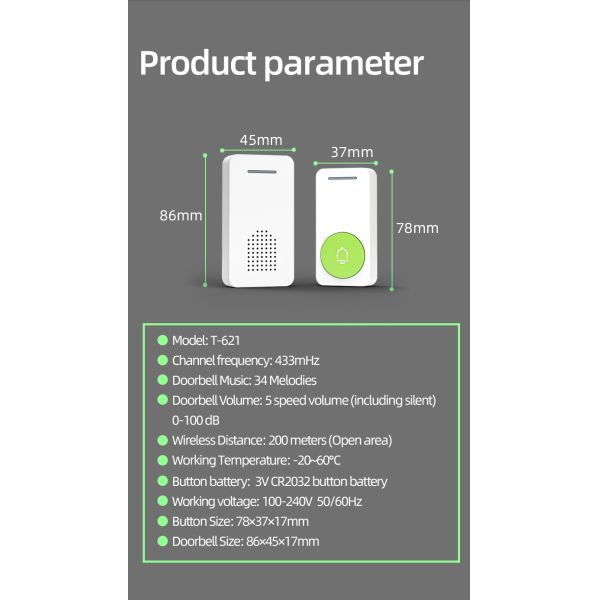 IPX4 водонепроницаемость 200 м Видео дверной звонок беспроводной длинной дальности 6 цветов