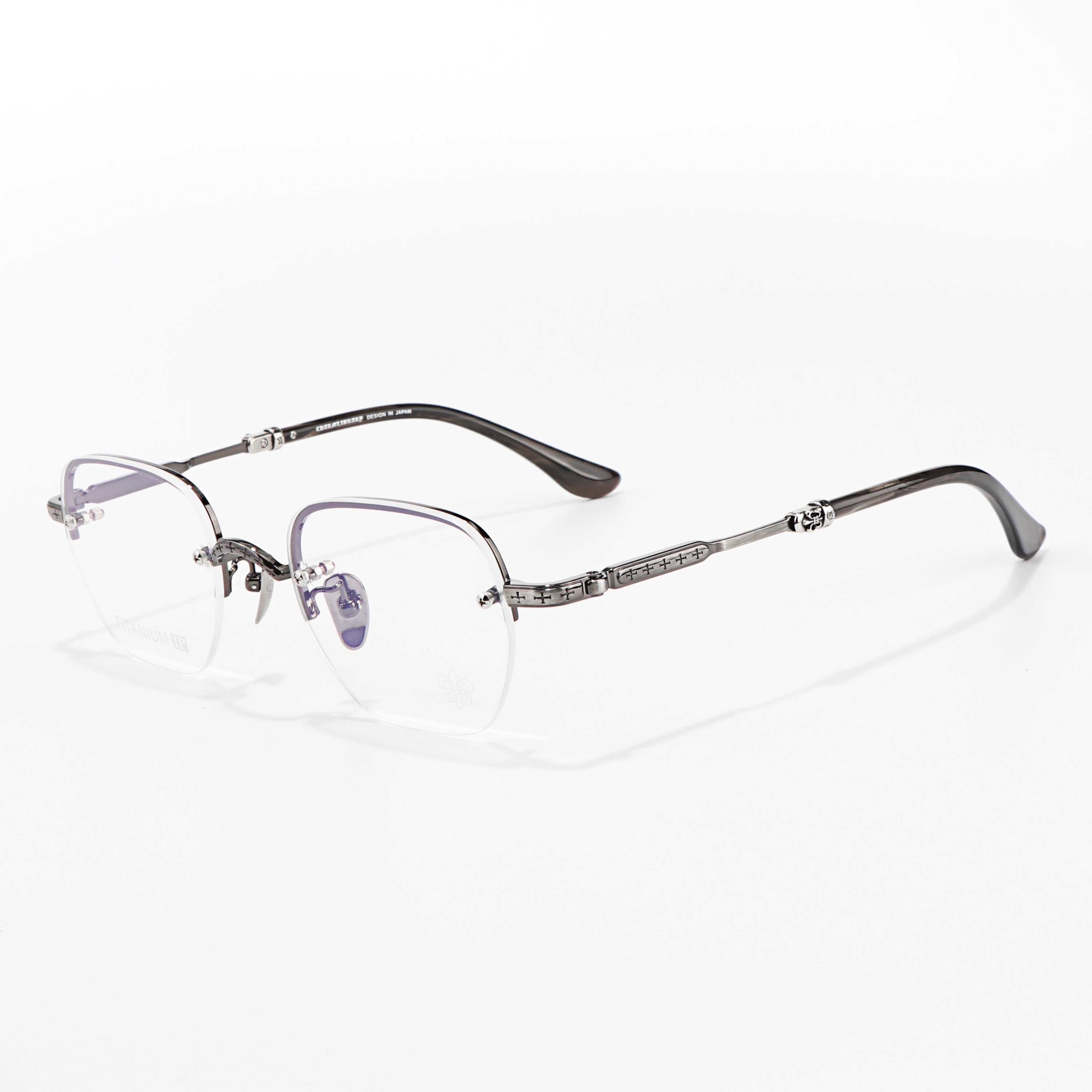 Luxury Brand Silver Black Half Frame Anti Blue Light Glasses Frame Optical Prescription Reading Reflective Men Glasses Luxury