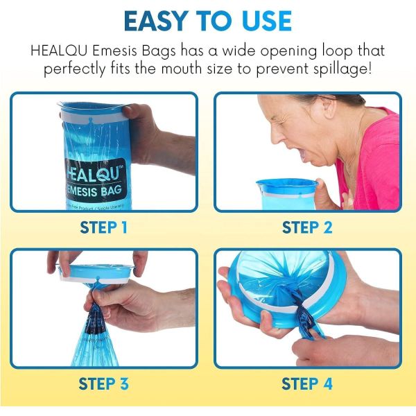 Paquete de 60 bolsas de 1000 ml para vómito en el coche, bolsas para el mareo en viajes y el mareo por movimiento, resistentes a fugas, bolsas para vómito de grado médico