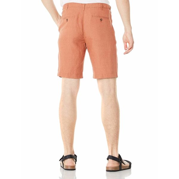 Light Brown Beach Mens Linen Shorts Drawstring Yarn Dyed Fabric