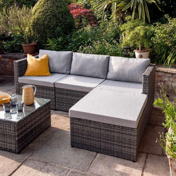 Leisure Outdoor AJUNION 4 Seat Wicker Rattan Garden Furniture Sofa Corner Lounge Set