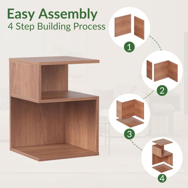 Small Spaces Bedroom Furniture Minimalist 3 Tier End Table with Open Storage Bedside Table
