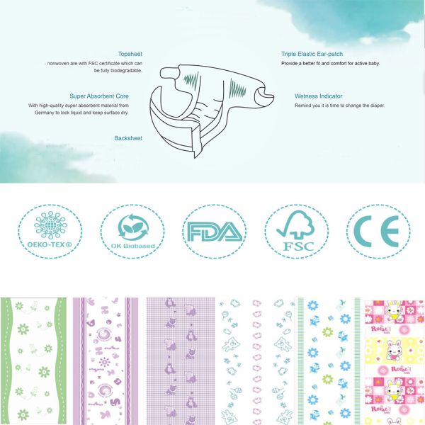 Breathable Soft Baby Newborn Nappies Disposable 950ml SGS Certificate