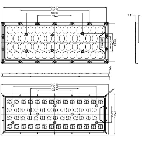 XH56TYPE3-320124JY-BAA quatre 3030 56 intégrés dans 1 lentille TP3 de réverbère