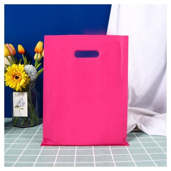 PET Die Cut Plastic Shopping Bags Custom Order Thank You Logo Boutique Bags Handles Merchandise Gifts Packaging Supplies