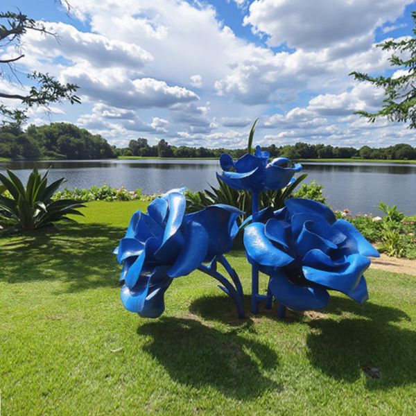 Large Modern Garden Decorative Public Art Painted Stainless Steel Flower Rose Sculpture