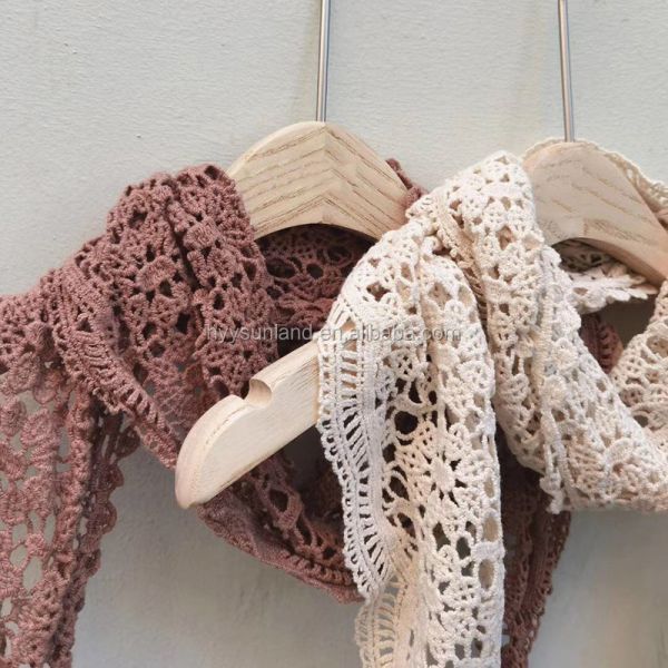 Y-Z Cotton and Linen Flower Lace Hollowed Triangle Embroidery Knitting Elegant Womens Scarf Shawl