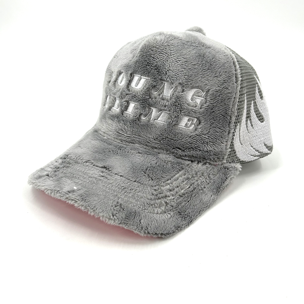 Crown Fluffy Velvet Custom Embroidery Trucker Hats Flame Fire Piping Personalize Fuzzy Underbrim Color Flannel