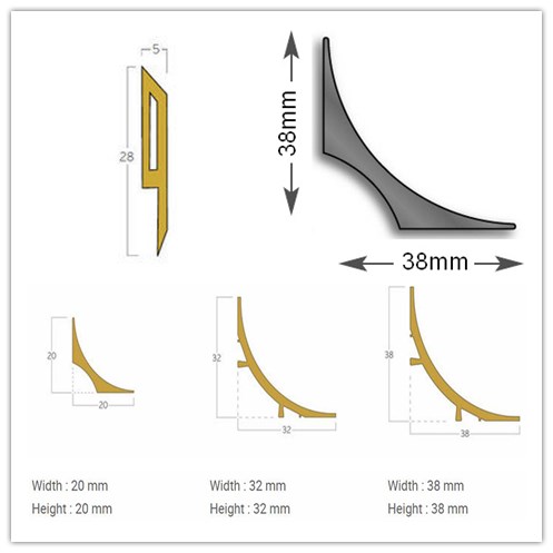 30mmx3.2mm PVC Vinyl Capping Strips y Cove Former para soluciones profesionales de pisos