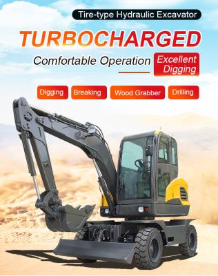 Earthwork Hydraulic 7 Ton Wheeled Digger Clamshell Shovel Wheel Excavator For Engineering