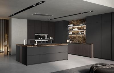 Tailored Wood Veneer Modern Black Kitchen Cabinets Modern Style With Dining Bar