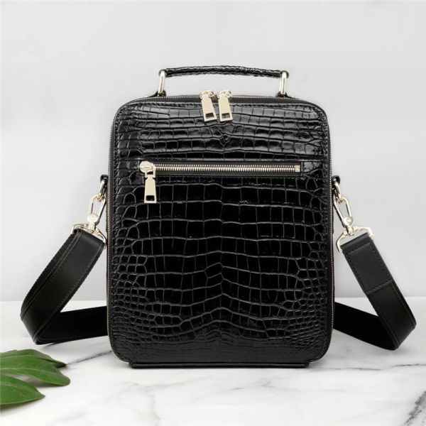 Genuine Crocodile Leather Men Small ZIP Handbag Authentic Alligator Belly Skin Male Cross Shoulder Bag Messenger Bag