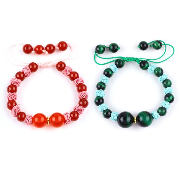 8mm Green Tiger Eye And Red Chalcedony Adjustable Braided Rope Healing Balance Bead Bracelet