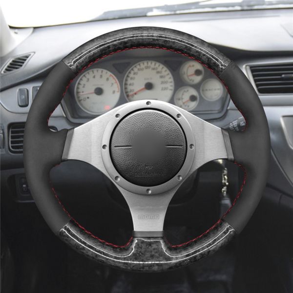 Hand Sewing Forged Carbon Suede Steering Wheel Cover for Mitsubishi Lancer Evolution EVO 7 8 9 MR M 2003 2004 2005 2006 2007