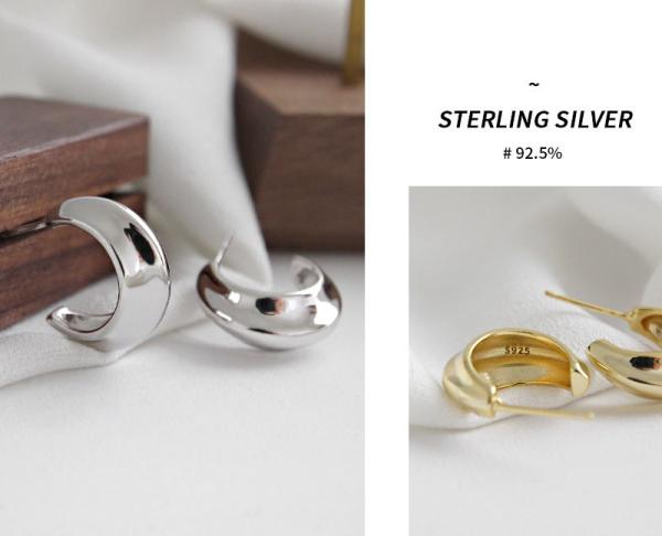 Lanciashow 925 Solid Silver Gold Plated Jewelry Hoop Earrings Simple Concavo Convex Shape