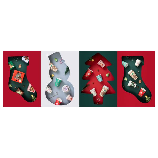 Christmas Paper Coffee Cup Sleeves, Disposable Corrugated Cardboard Paper Jacket Fit 12oz, 16oz, 20oz, 24oz