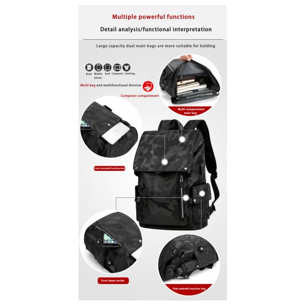 Mens business backpack casual camouflage computer backpack student bag