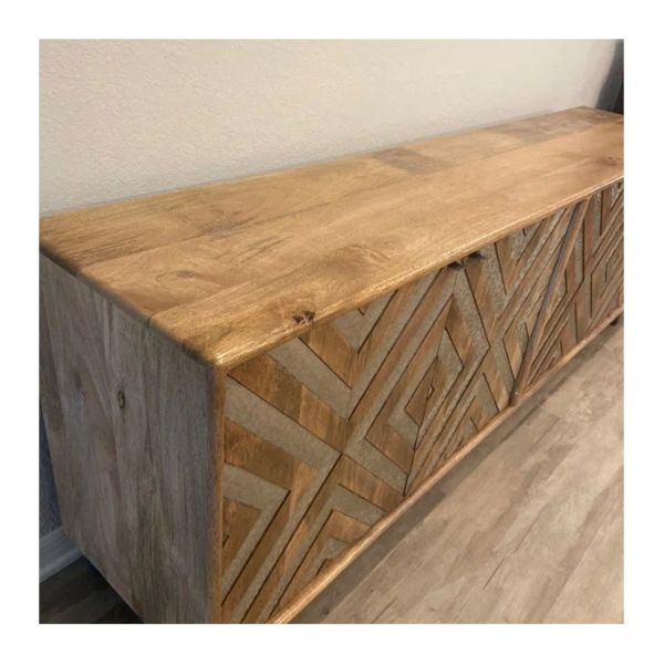 Custom Wooden Kitchen Sideboard Media Console With Glass Doors