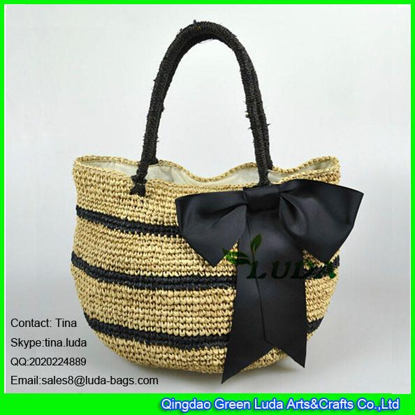 LUDA new striped straw beach bags totes bowknot raffia straw handbags