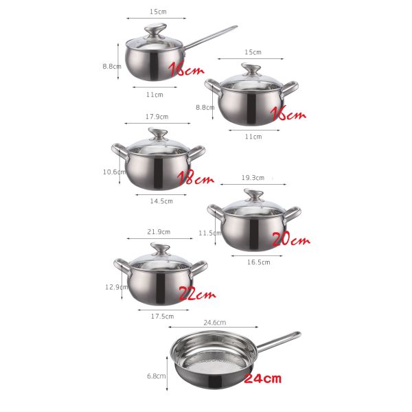 Custom Pots And Pans Pots Set Kitchen 12pcs Cooking Pots 3 Layer Bottom Ollas Stainless Steel Cookware Set