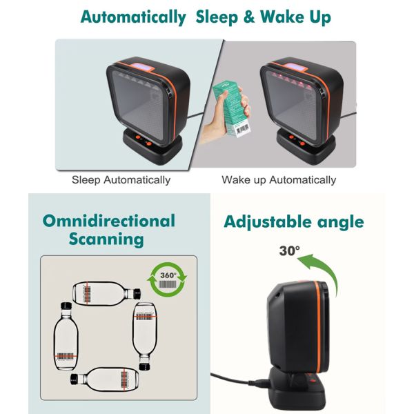 2D Omnidirectional Barcode Scanner QR Code Desktop Barcode Reader for Supermarket Auto Sense Data Matrix PDF417 1D 2D Scanners