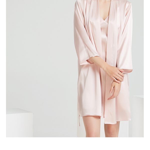 Women'S Nightwear Knitted Silk Pajamas Long Sleeve Lightweight Silk Fabric Two Pieces