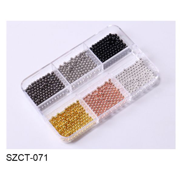 Steel Balls 3D Nail Art Decorations 6 Grid Mixed Metal Round Bead Nail Charms in Bulk