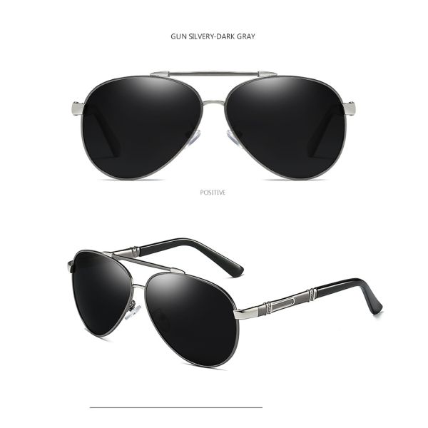 Fashion Metal Frame Polarized Sunglasses Black UV400 Oversized Metal Frame Glasses