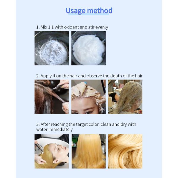 Бриллиантно-синий отбеливатель для волос для создания блондинки салона для 8-9 классов.