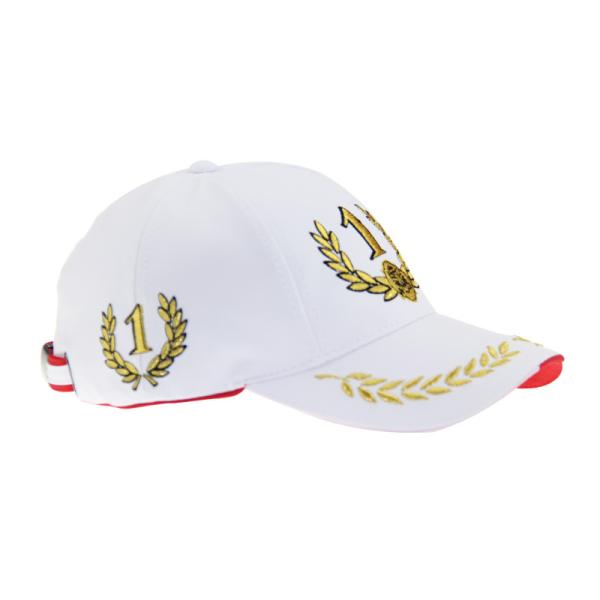 Customizable White F1 Racing Cap Gold Metallic Embroidered 6 Panels