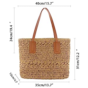Straw Bag for Women Woven Beach Structured Tote Handmade Crochet Carteras De Mujer Summer Shoulder Bohemian