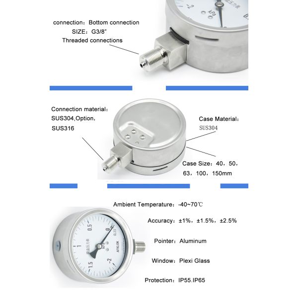 Низкое давление манометра нержавеющей стали коробки диафрагмы для газа аргона