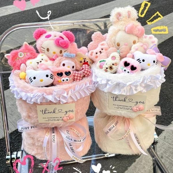 Hello Kitty Muñeca de Plush Bouquet de flores Premium Día de San Valentín / Año Nuevo / Regalo de cumpleaños para niños