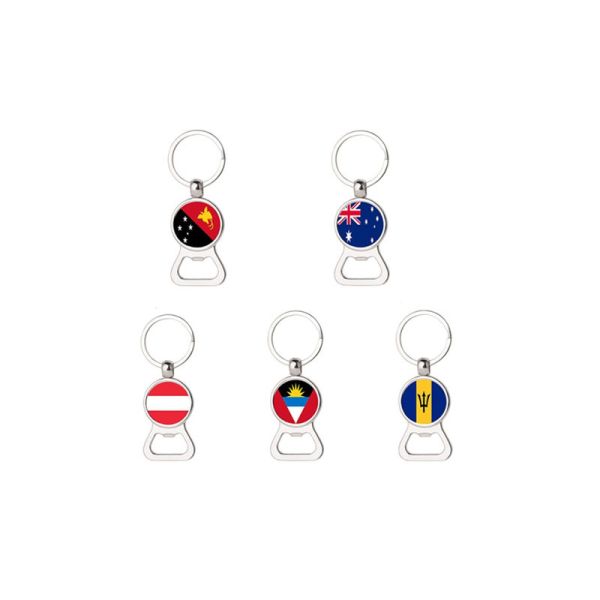 Custom cheap promotion gift personalized national holiday color printed country flag logo bottle opener key ring,