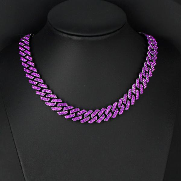 Fashion Purple Rhinestone Necklace Hiphop Black Color Cuban Chain Necklace For Women Men Hip Hop Rapper Jewelry Gifts