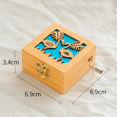 Christmas Holiday Wooden Jewelry Music Box with Silk-Screen Printing and Burned Design