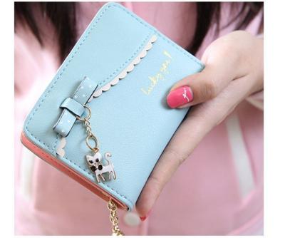 2016 new Korean bow kitty purse small pendant short wallet cute girls zipper