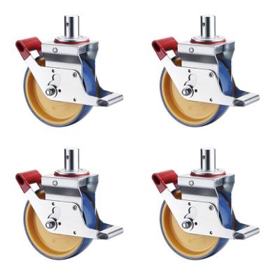 8 Inch Durable PU Scaffolding Wheels Blue Polyurethane Solid Stem Scaffold Caster Wheels Wholesales