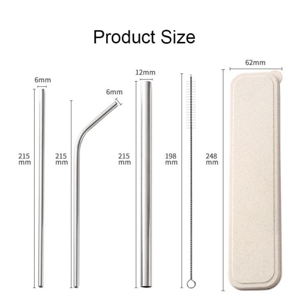 OEM Water Bottle Accessories Metal Smoothie Straws And Cleaning Brushs