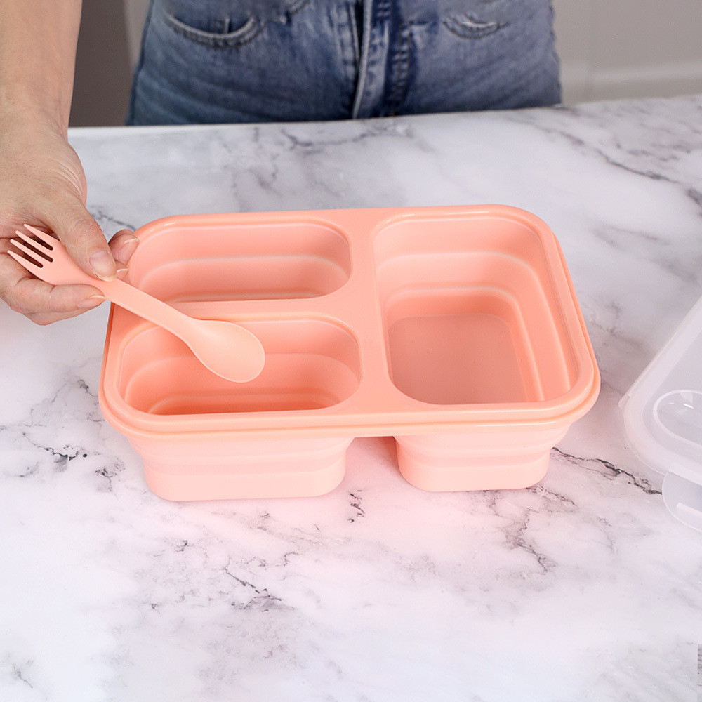 Portable Lunch Box Microwave Safe 3 Compartment Customized Silicone 1000ml for Office